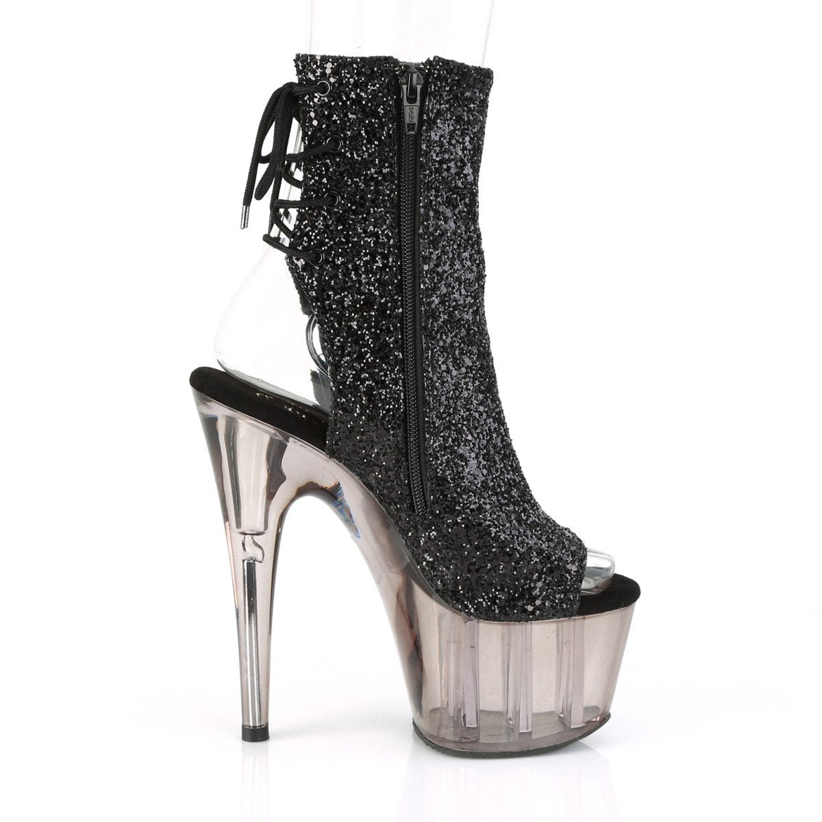 ADORE-1018 Black Glitter/Smoke Tint Heels-Pleaser-Tragic Beautiful