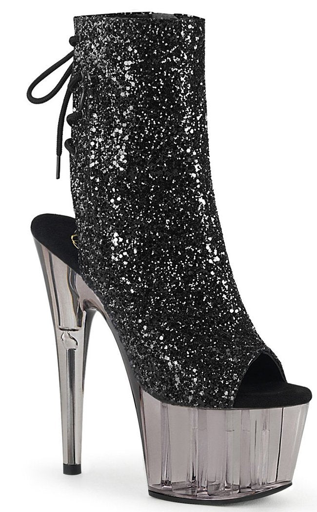 ADORE-1018 Black Glitter/Smoke Tint Heels-Pleaser-Tragic Beautiful