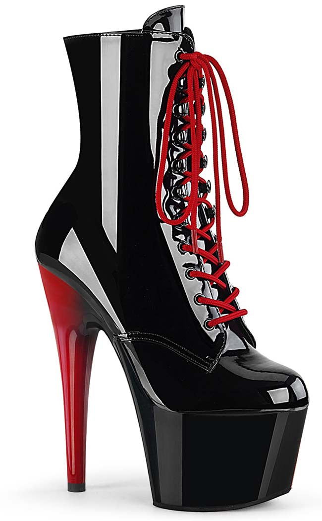 ADORE-1020 Black Patent/Red Ankle Boots-Pleaser-Tragic Beautiful