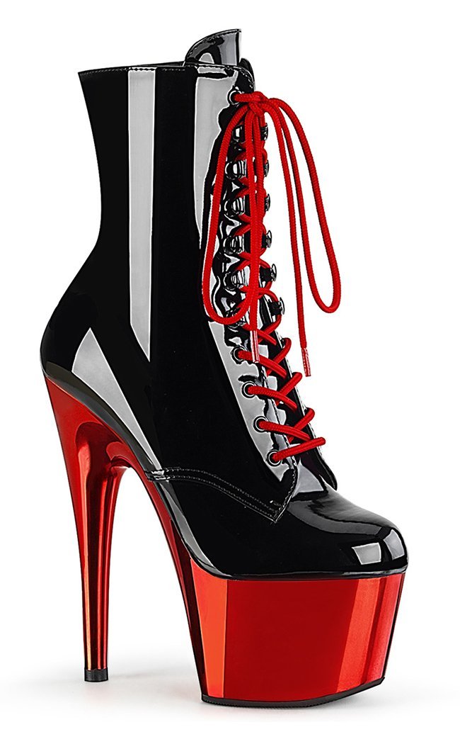 ADORE-1020 Black/Red Chrome Ankle Boots-Pleaser-Tragic Beautiful