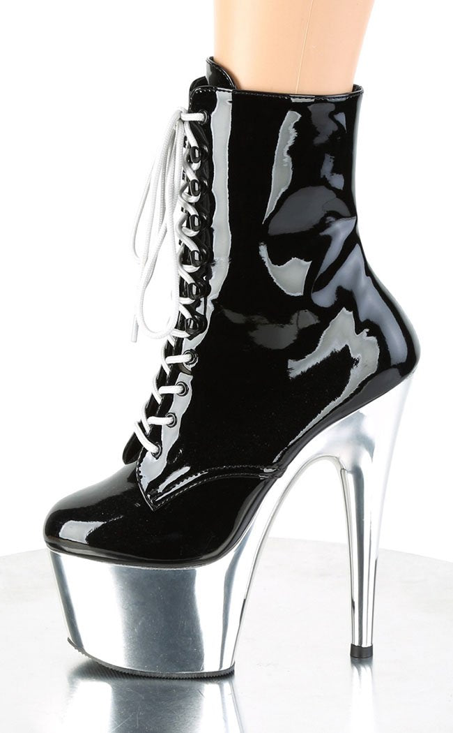 ADORE-1020 Silver Chrome/Black Boots-Pleaser-Tragic Beautiful