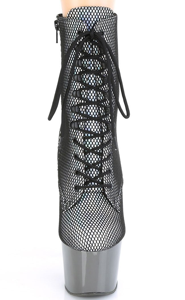 ADORE-1020 Silver & Pewter Holo Fishnet Ankle Boots-Pleaser-Tragic Beautiful