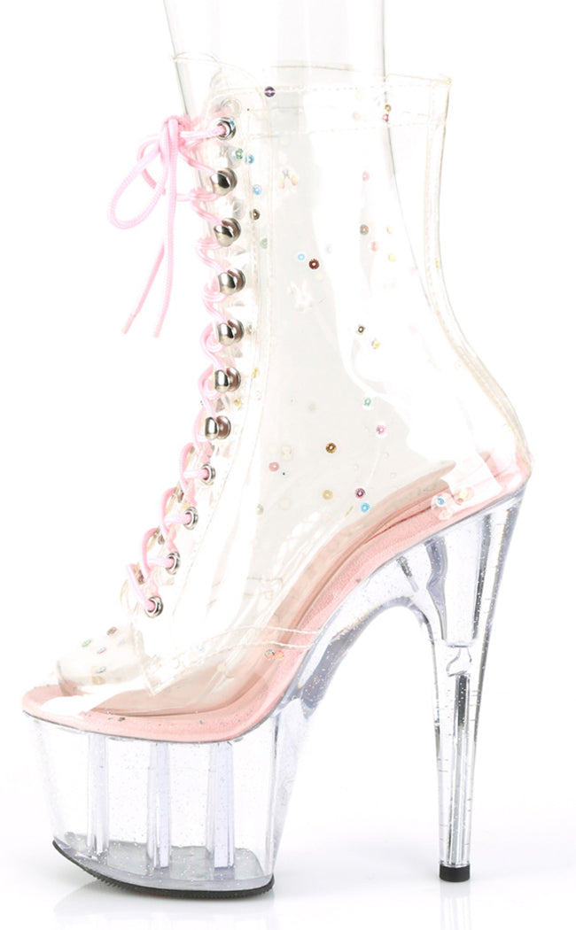 ADORE-1020C-2 Baby Pink/Clear Glitter Platform Ankle Boots-Pleaser-Tragic Beautiful