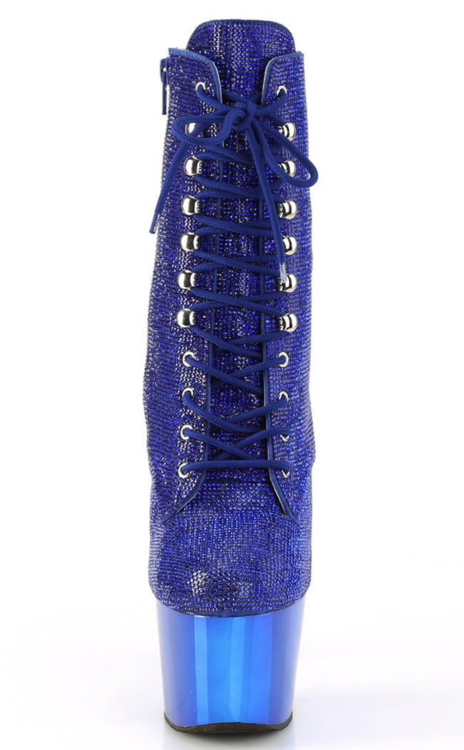ADORE-1020CHRS Royal Blue Rhinestone Chrome Ankle Boots-Pleaser-Tragic Beautiful