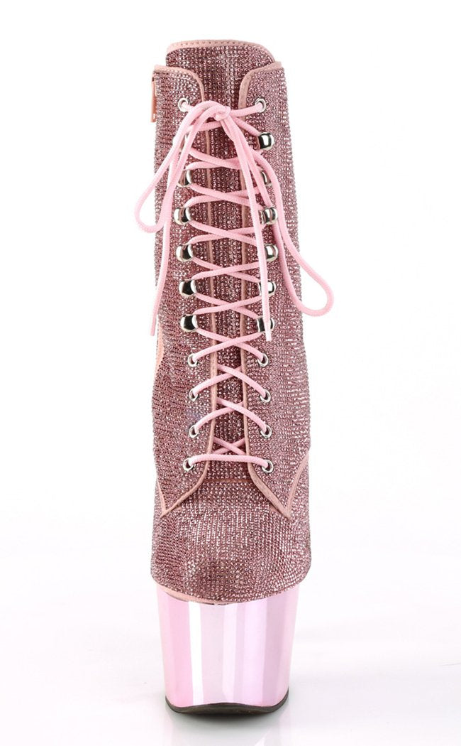 ADO1020CHRS Baby Pink Chrome Rhinestone Ankle Boots-Pleaser-Tragic Beautiful