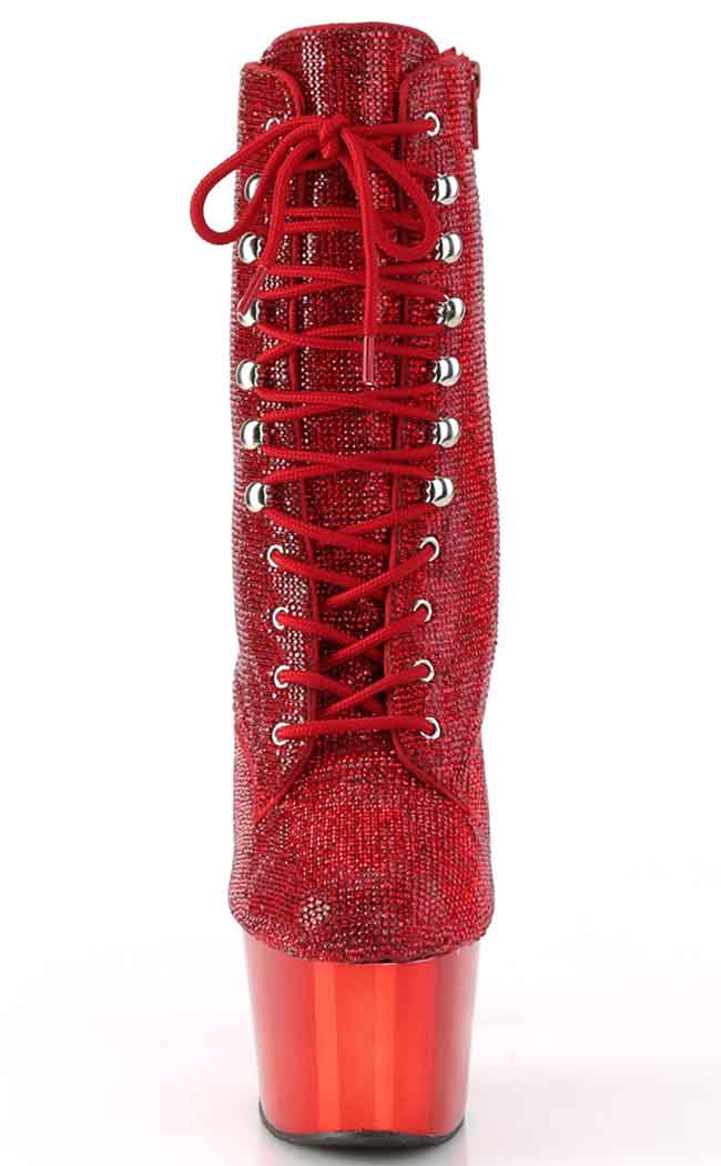 ADORE-1020CHRS Red Chrome Rhinestone Ankle Boots-Pleaser-Tragic Beautiful