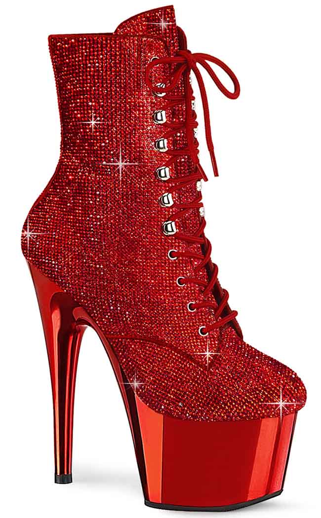 ADORE-1020CHRS Red Chrome Rhinestone Ankle Boots-Pleaser-Tragic Beautiful
