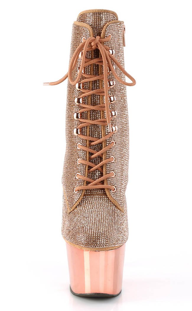 ADORE-1020CHRS Rose Gold Chrome Rhinestone Ankle Boots-Pleaser-Tragic Beautiful