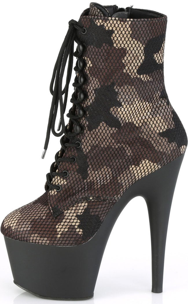 ADORE-1020 Fishnet Camo Ankle Boots-Pleaser-Tragic Beautiful