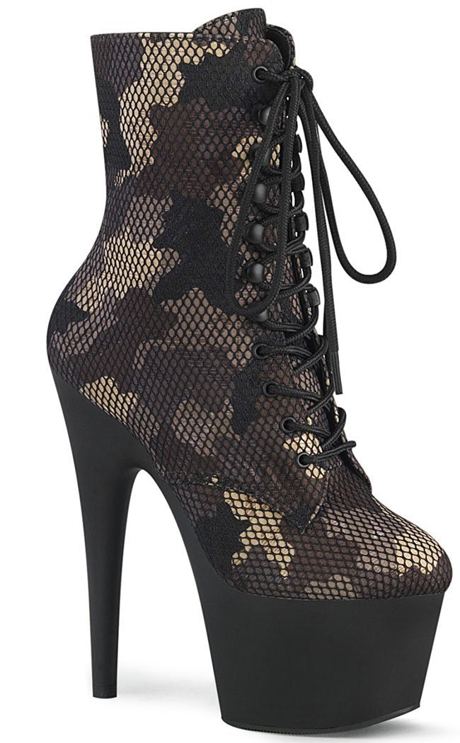 ADORE-1020 Fishnet Camo Ankle Boots-Pleaser-Tragic Beautiful