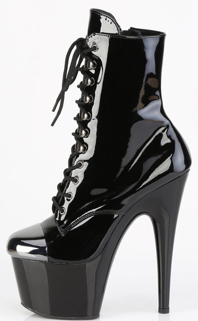 ADORE-1020ESC Black Patent Steel Capped Ankle Boots