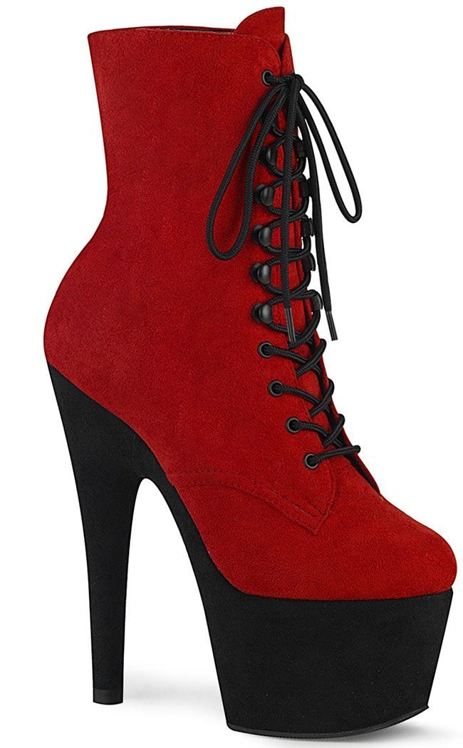 ADORE-1020FSTT Red & Black Faux Suede Boots-Pleaser-Tragic Beautiful