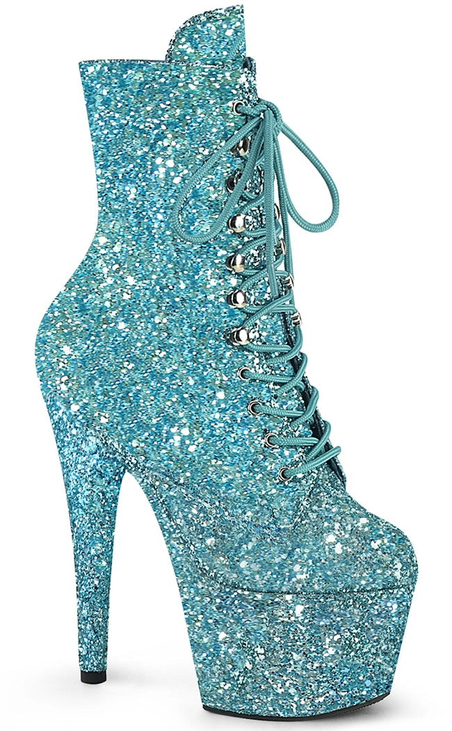 ADORE-1020GWR Turquoise Glitter Ankle Boots-Pleaser-Tragic Beautiful
