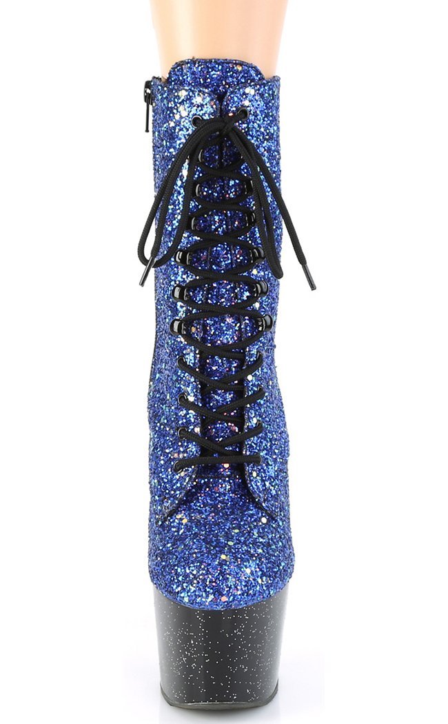 ADORE-1020MG Blue Multi Glitter/Black Boots-Pleaser-Tragic Beautiful