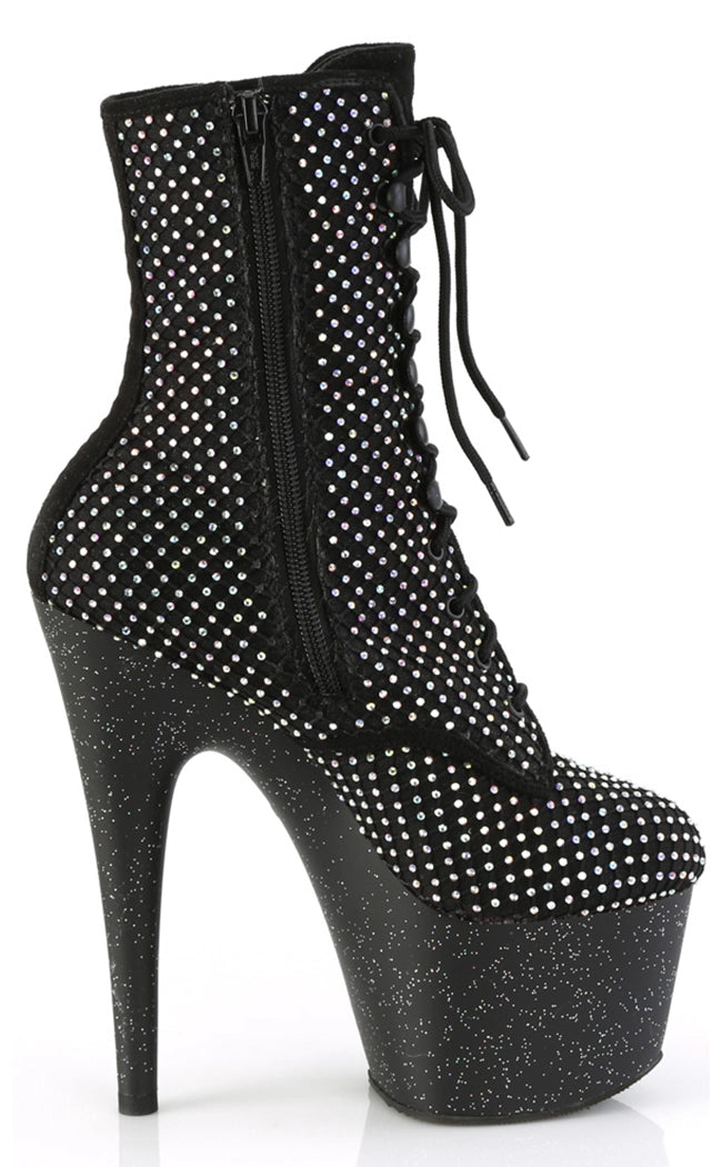 ADORE-1020RM Black Mesh Rhinestone Ankle Boots-Pleaser-Tragic Beautiful
