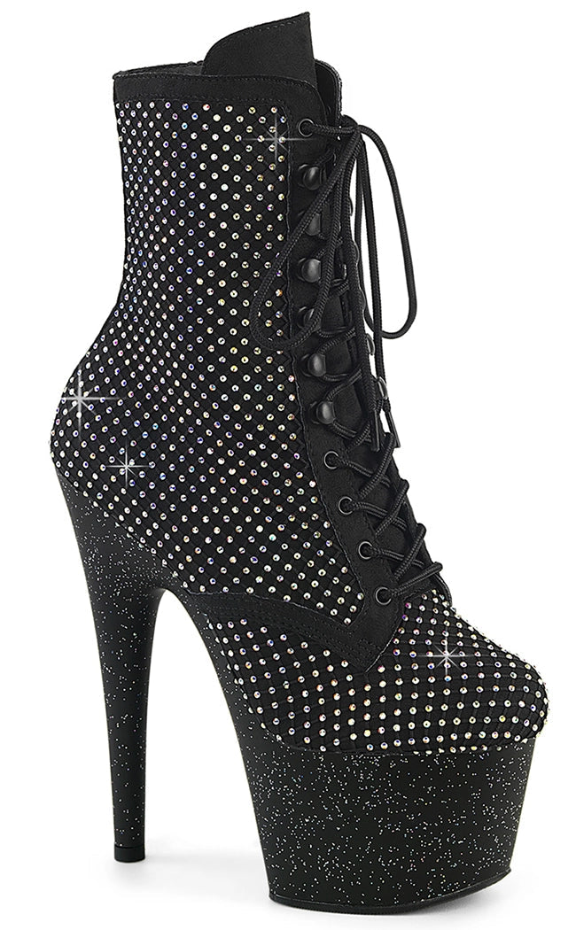 ADORE-1020RM Black Mesh Rhinestone Ankle Boots-Pleaser-Tragic Beautiful