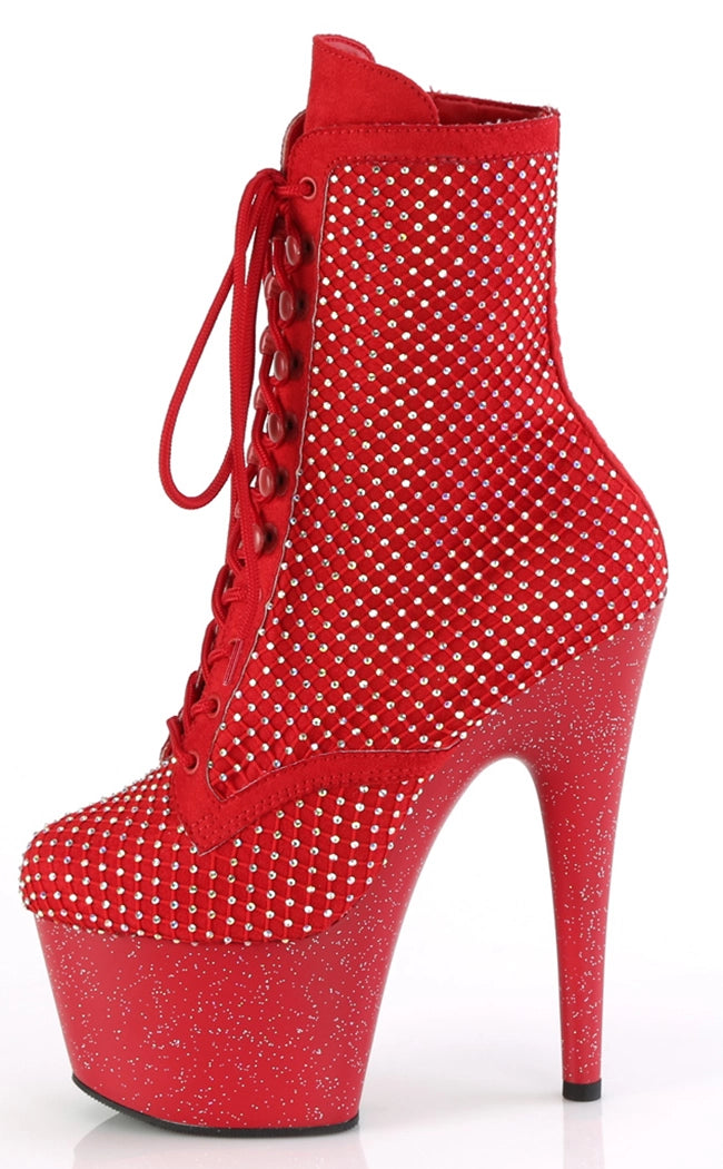 ADORE-1020RM Red Mesh Rhinestone Ankle Boots-Pleaser-Tragic Beautiful