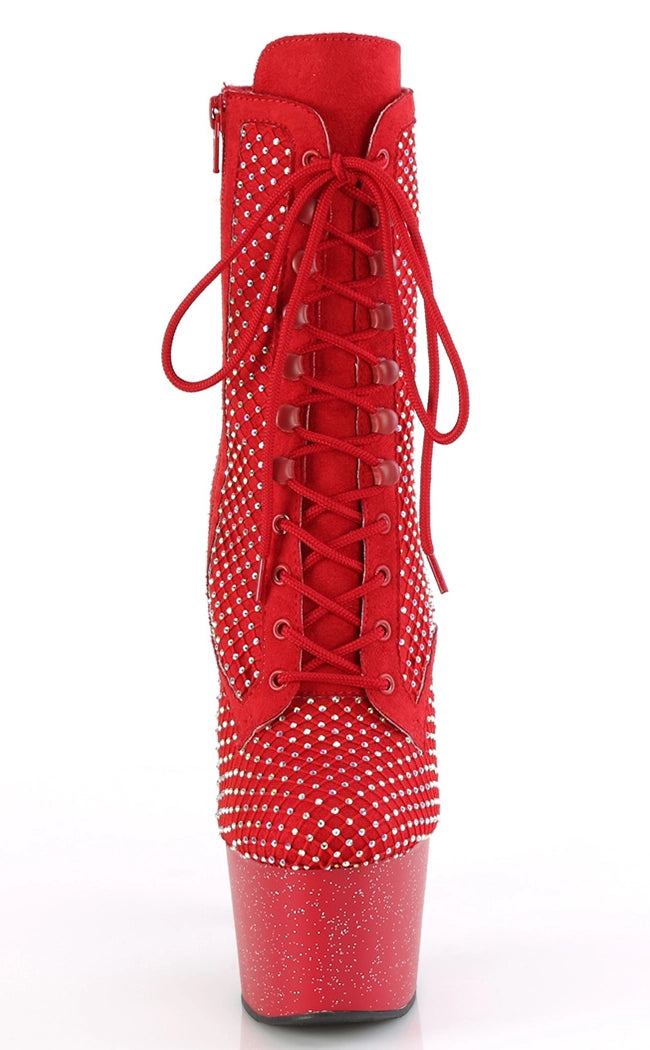 ADORE-1020RM Red Mesh Rhinestone Ankle Boots