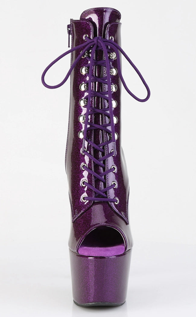 ADORE-1021GP Purple Glitter Patent Ankle Boots