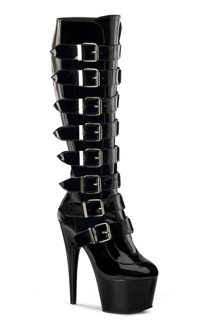 ADORE-2043 Black Knee High Boots-Pleaser-Tragic Beautiful