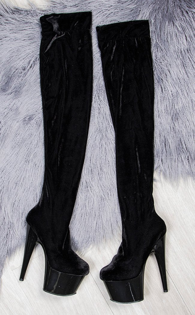 ADORE-3002 Black Velvet Thigh High Boots (AU Stock)-Pleaser-Tragic Beautiful