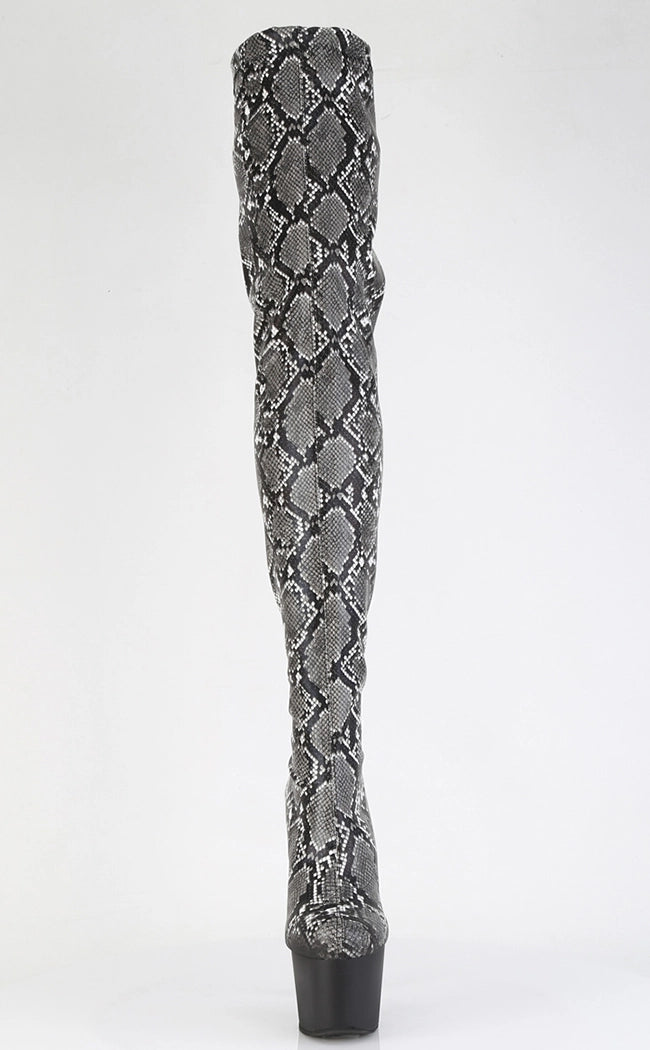 ADORE-3008SP-BT Grey Black Snake Print Thigh High Boots-Pleaser-Tragic Beautiful