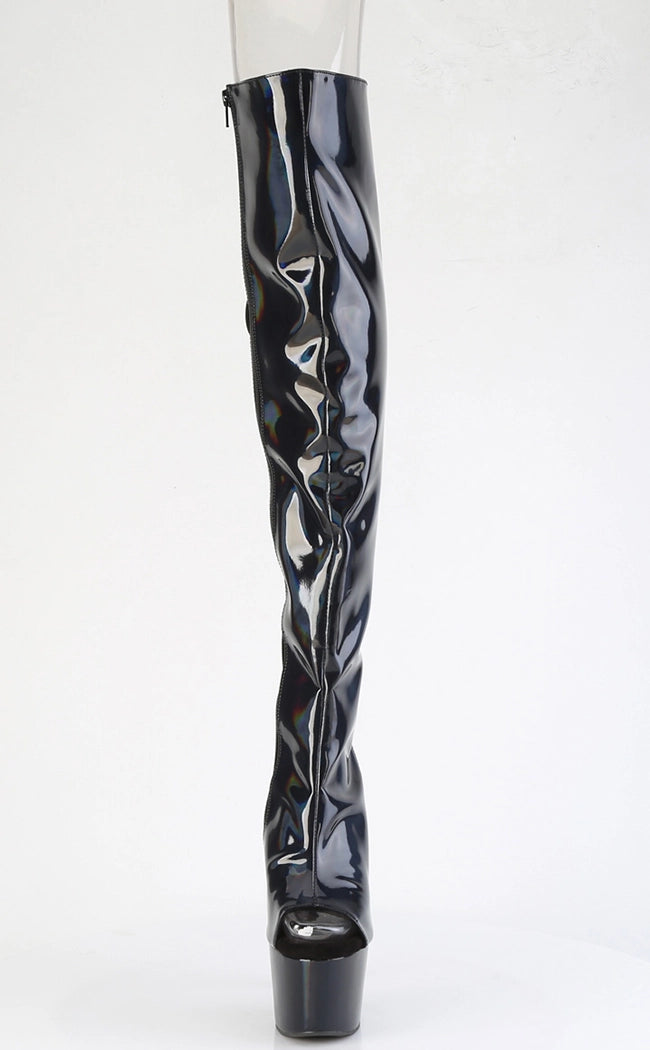 ADORE-3019HWR Black Holo Knee High Boots-Pleaser-Tragic Beautiful