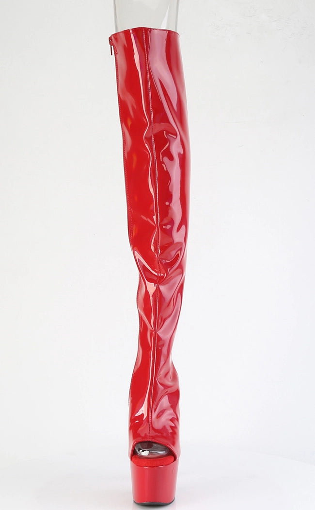 ADORE-3019HWR Red Holo Knee High Boots-Pleaser-Tragic Beautiful