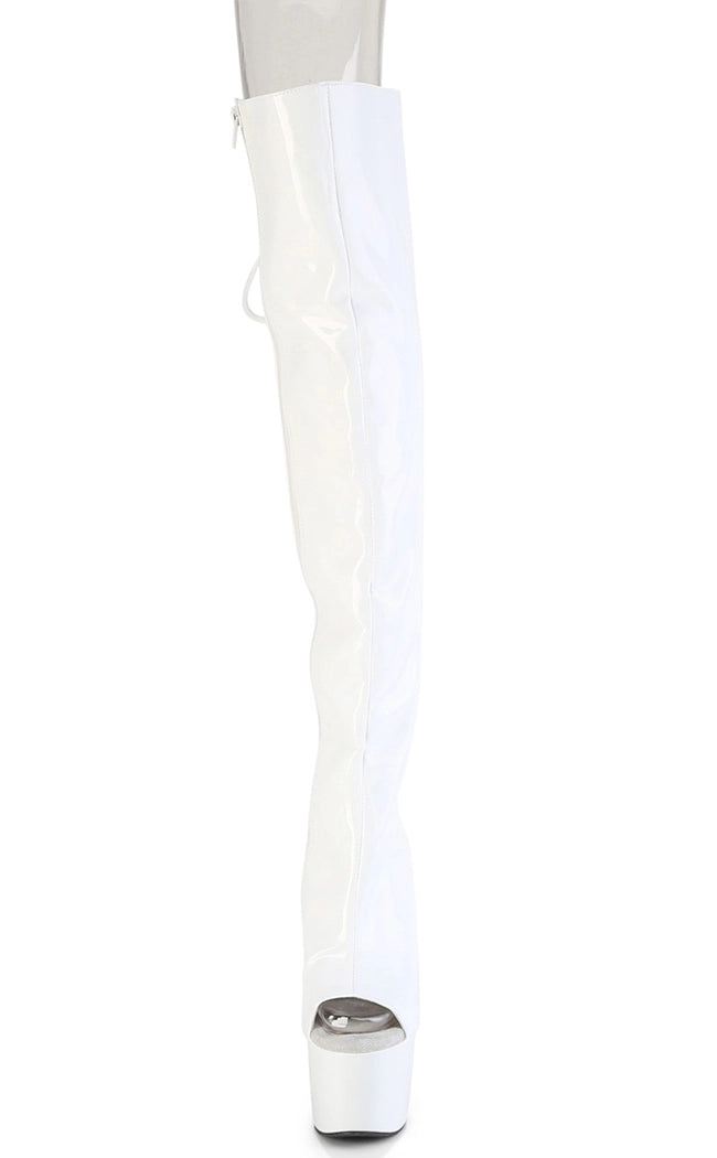 ADORE-3019HWR White Holo Knee High Boots-Pleaser-Tragic Beautiful