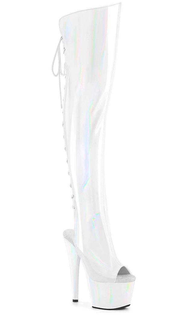ADORE-3019HWR White Holo Knee High Boots-Pleaser-Tragic Beautiful