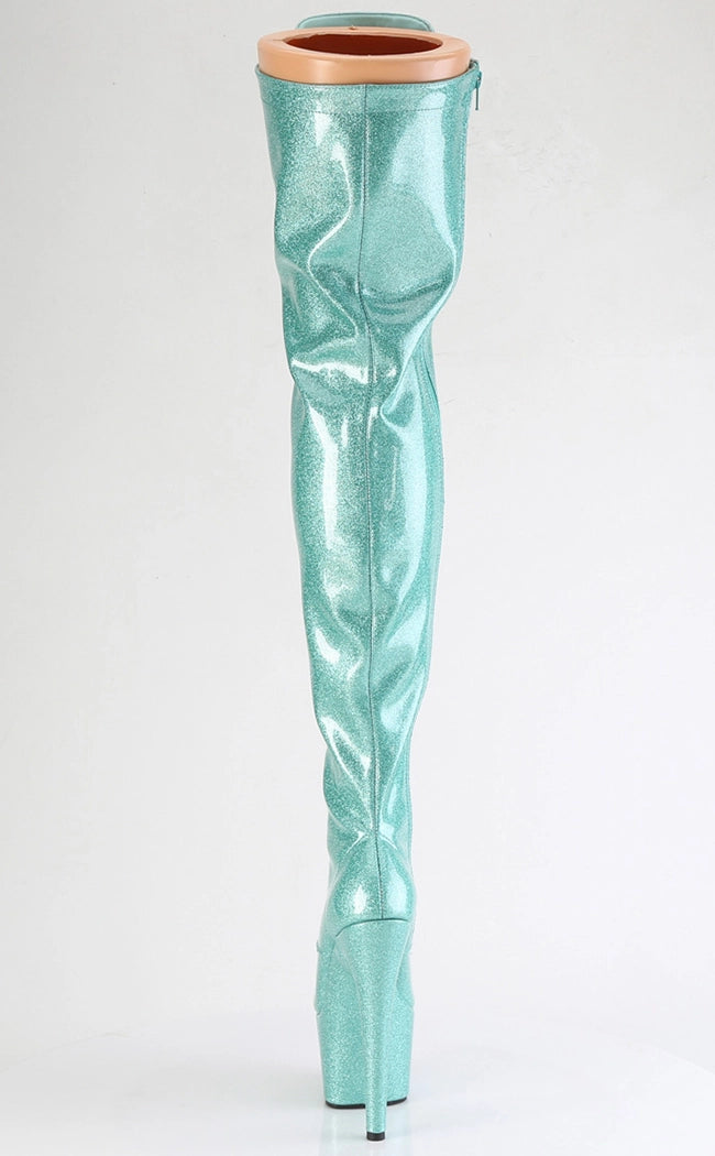 ADORE-3020GP Aqua Glitter Patent Thigh High Boots