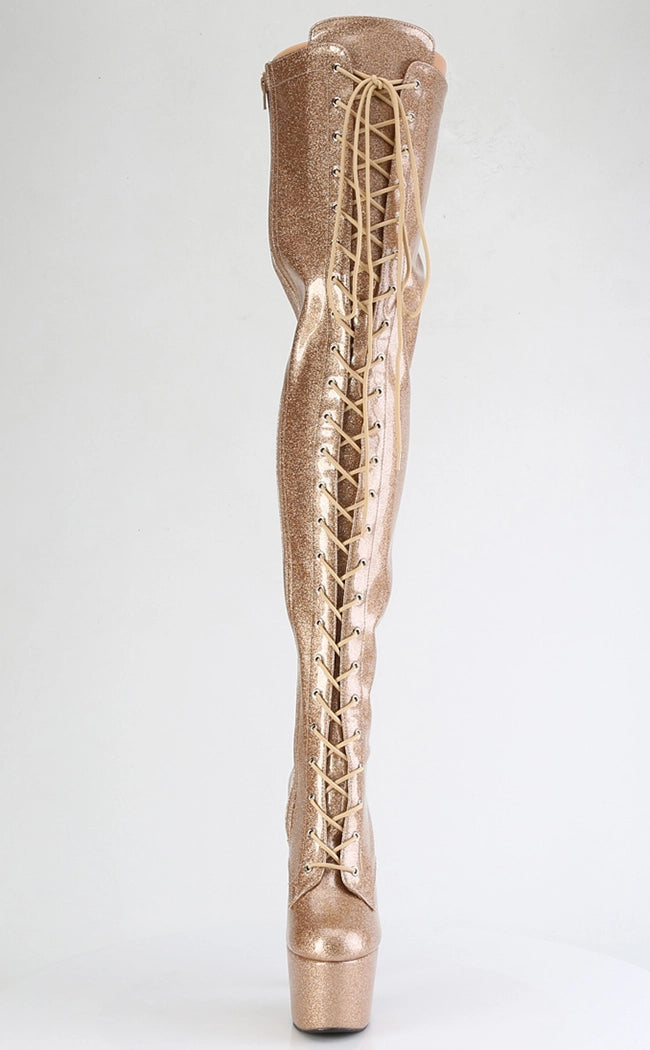 ADORE-3020GP Gold Glitter Patent Thigh High Boots-Pleaser-Tragic Beautiful