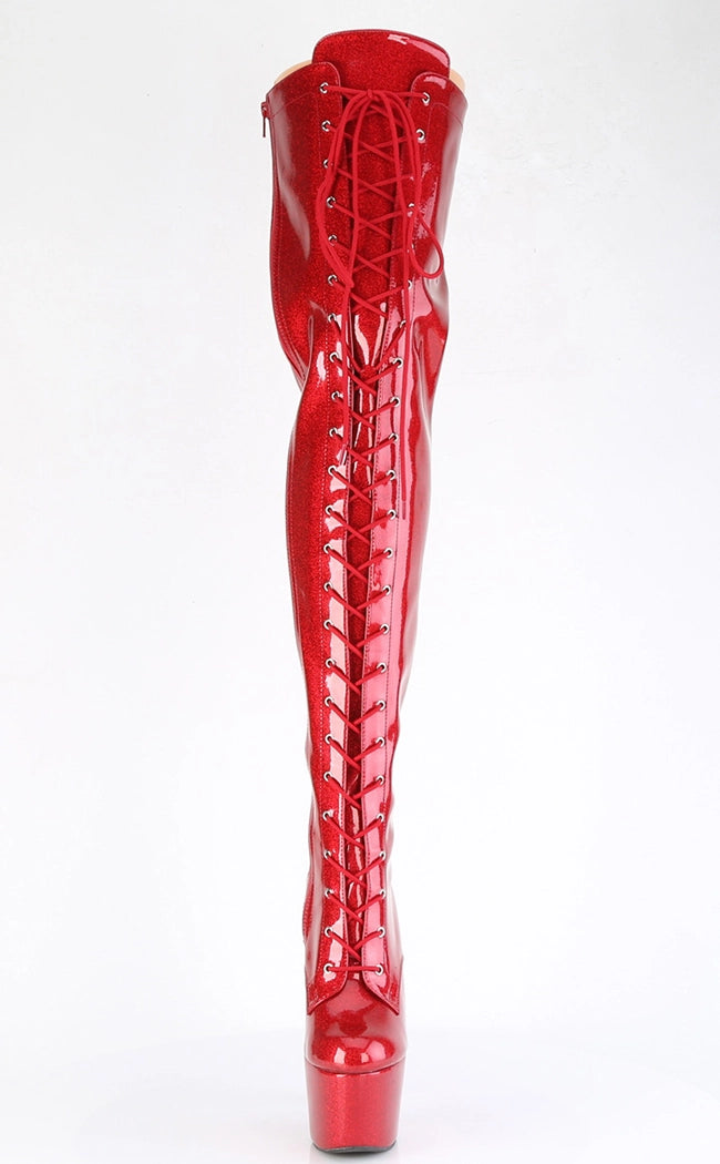 ADORE-3020GP Red Glitter Patent Thigh High Boots