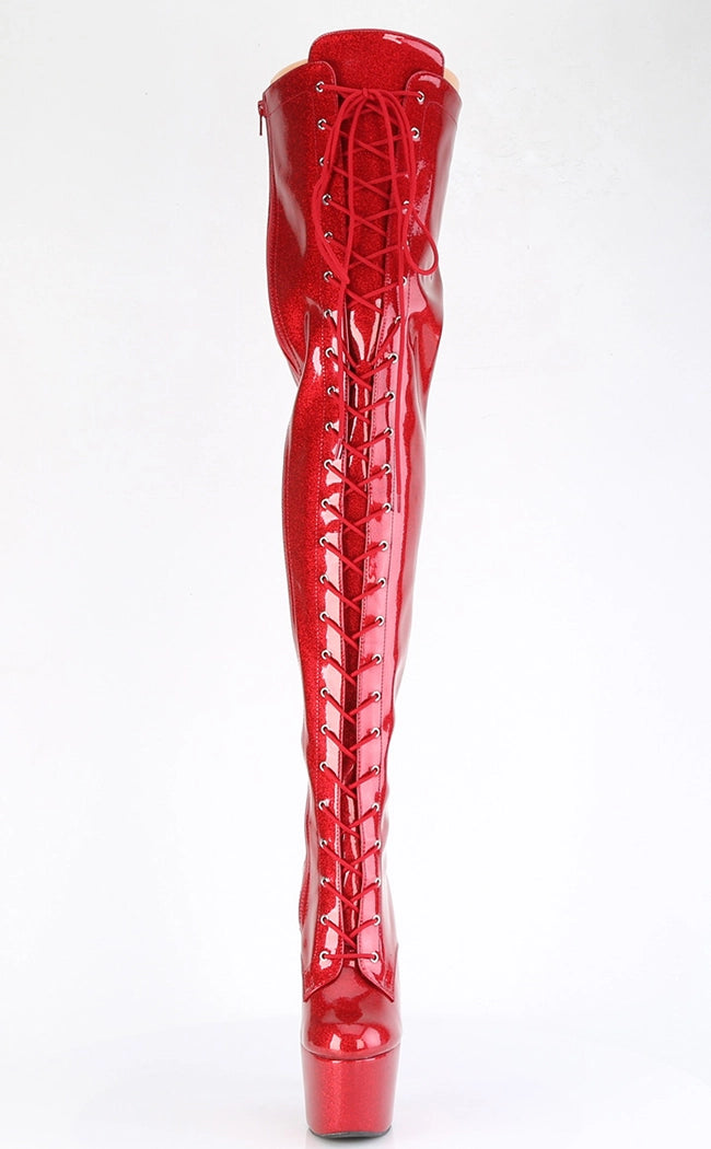 ADORE-3020GP Red Glitter Patent Thigh High Boots-Pleaser-Tragic Beautiful