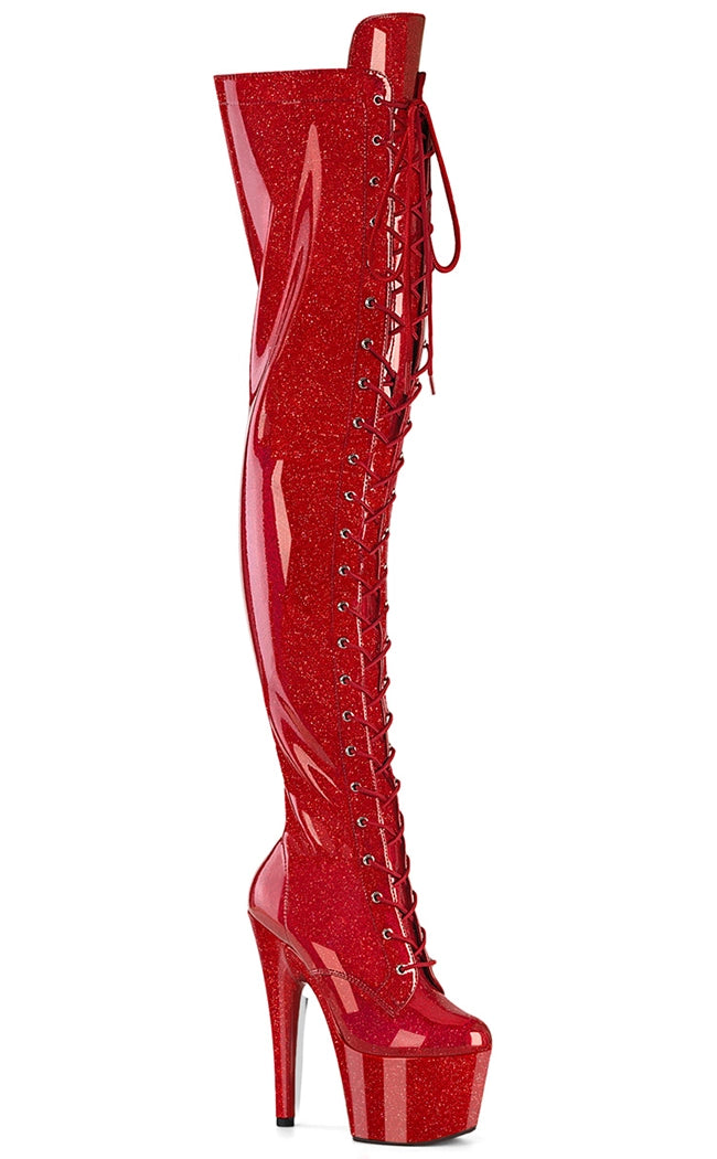 ADORE-3020GP Red Glitter Patent Thigh High Boots-Pleaser-Tragic Beautiful