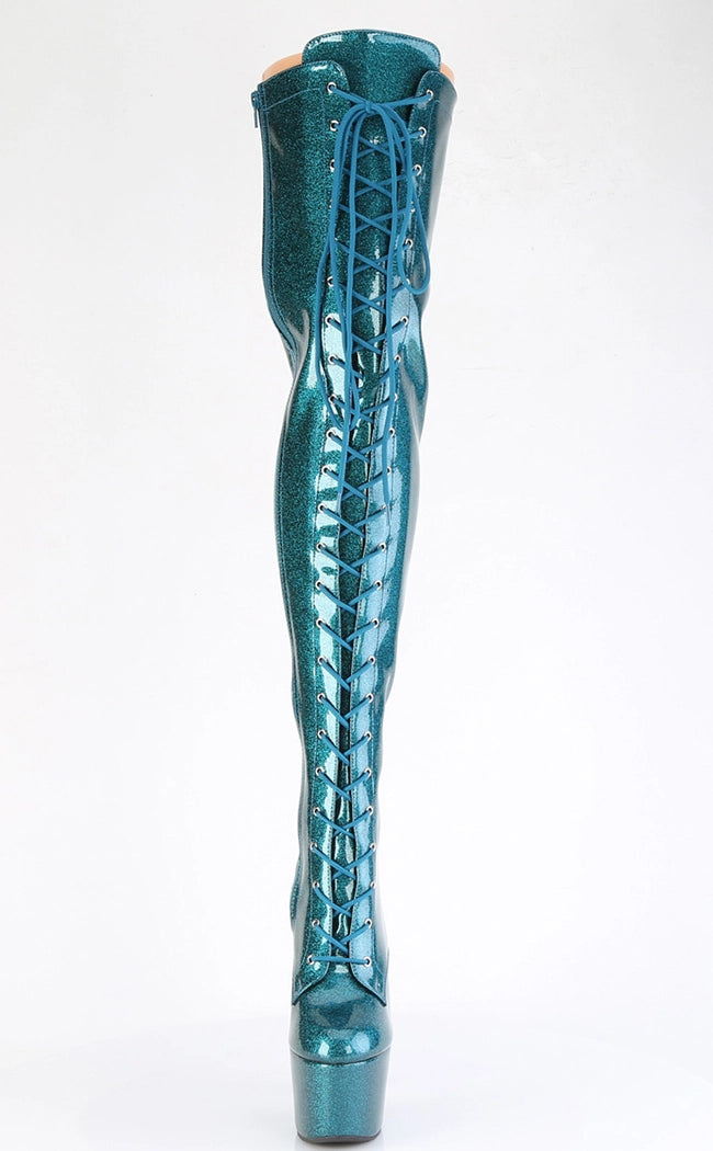 ADORE-3020GP Teal Glitter Patent Thigh High Boots