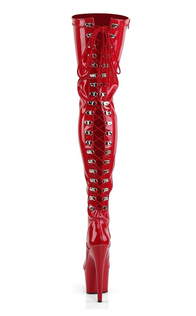 ADORE-3063 Red Str Pat/Red Thigh High Boots-Pleaser-Tragic Beautiful