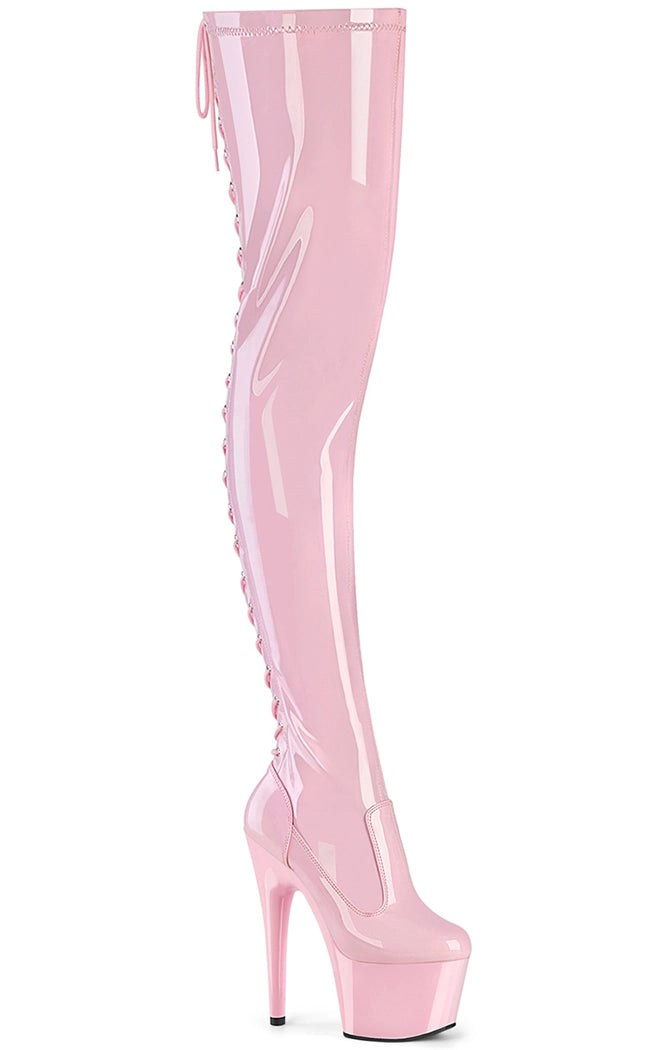 ADORE-3850 Baby Pink Patent Thigh High Boots