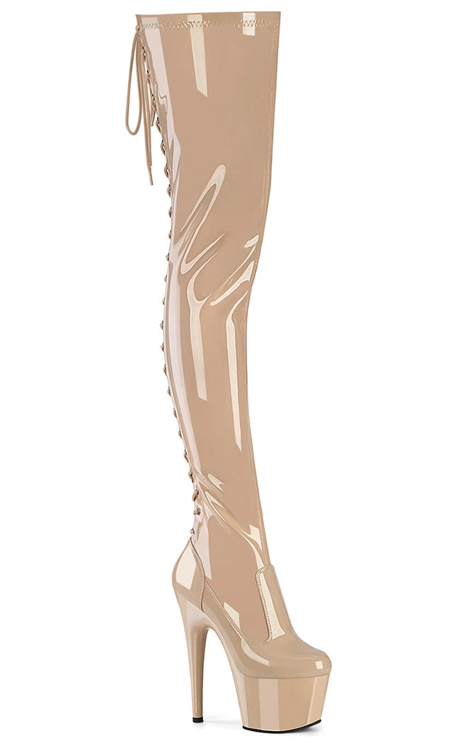 ADORE-3850 Nude Patent Thigh High Boots