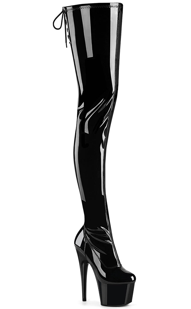ADORE-4000SLT Black & Patent Black Crotch High Boots-Pleaser-Tragic Beautiful