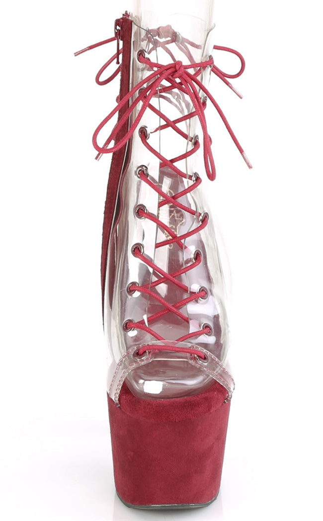 ADORE-700-30FS Burgundy/Clear Faux Suede Heels-Pleaser-Tragic Beautiful