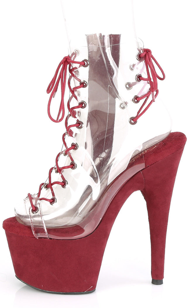 ADORE-700-30FS Burgundy/Clear Faux Suede Heels-Pleaser-Tragic Beautiful