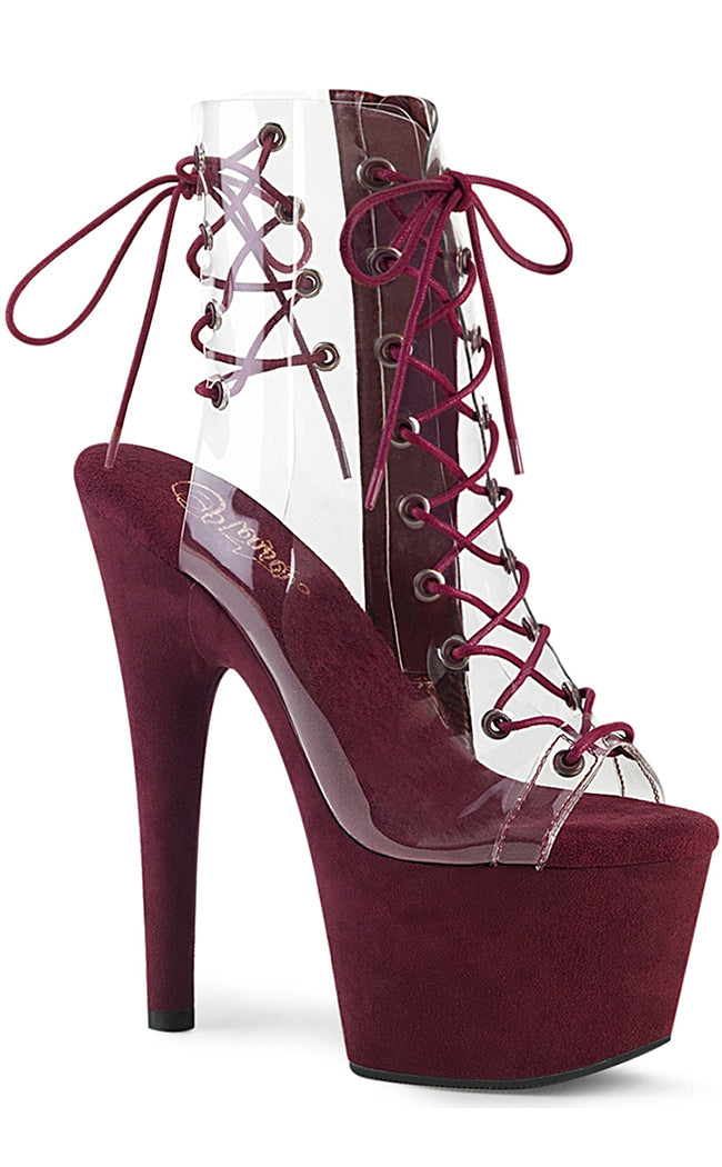 ADORE-700-30FS Burgundy/Clear Faux Suede Heels-Pleaser-Tragic Beautiful