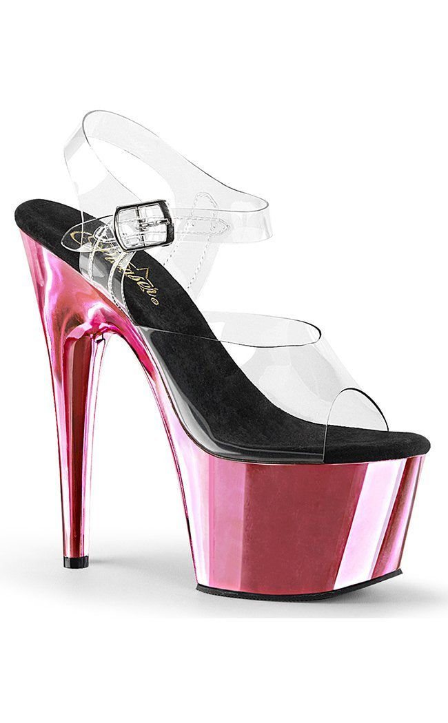 ADORE-708 Clear & Baby Pink Chrome Heels-Pleaser-Tragic Beautiful