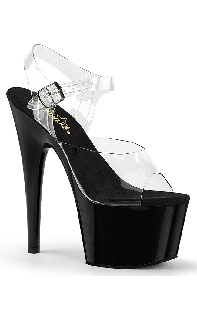 ADORE-708 Clear with Black Platform Heels-Pleaser-Tragic Beautiful