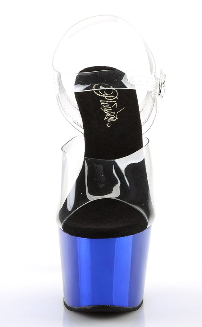 ADORE-708 Clear & Blue Chrome Heels-Pleaser-Tragic Beautiful