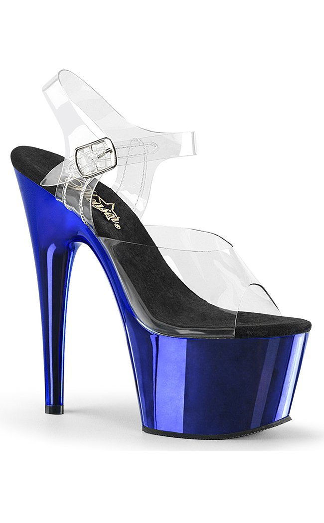 ADORE-708 Clear & Blue Chrome Heels-Pleaser-Tragic Beautiful