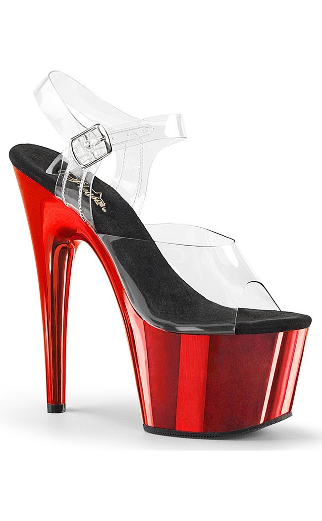 ADORE-708 Clear & Red Chrome Heels-Pleaser-Tragic Beautiful