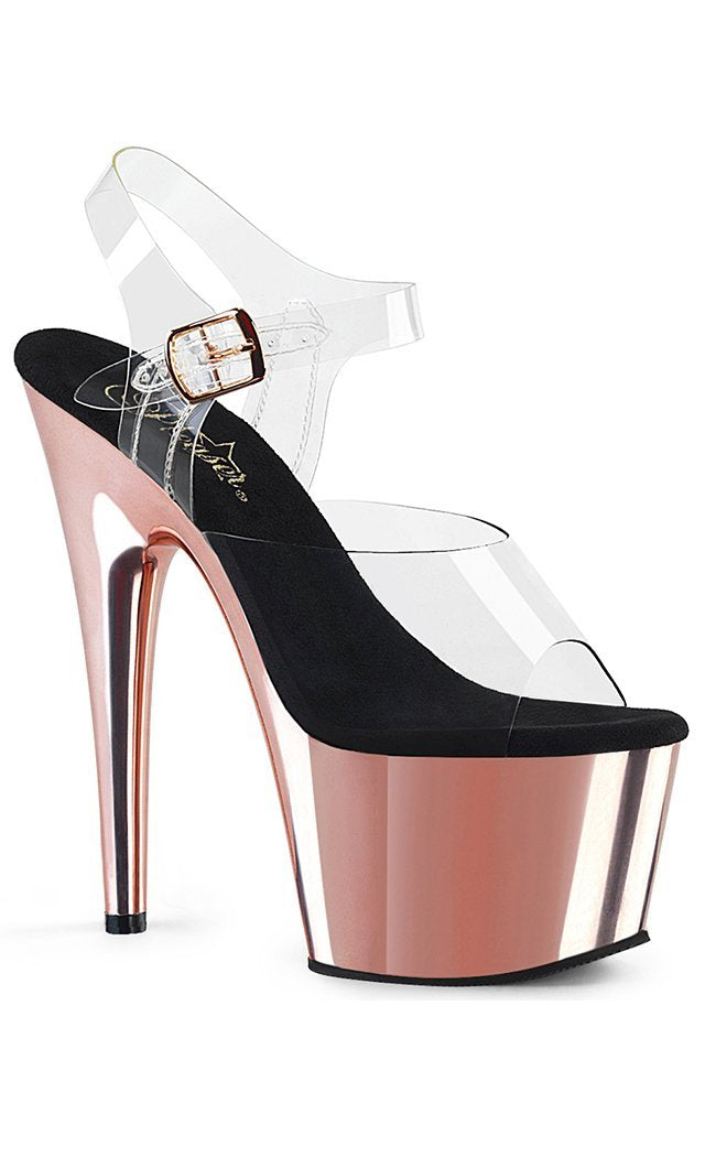 ADORE-708 Clear & Rose Gold Chrome Heels-Pleaser-Tragic Beautiful