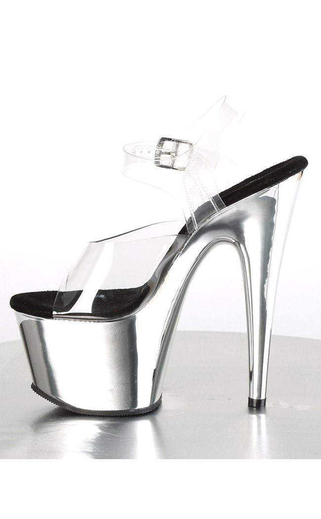 ADORE-708 Clear & Silver Chrome Heels-Pleaser-Tragic Beautiful